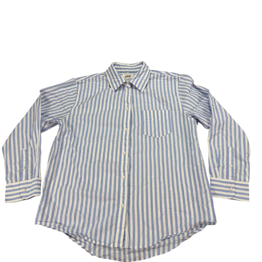 Aerie Blue White Striped Button Down Shirt Cotton Long Sleeve Small